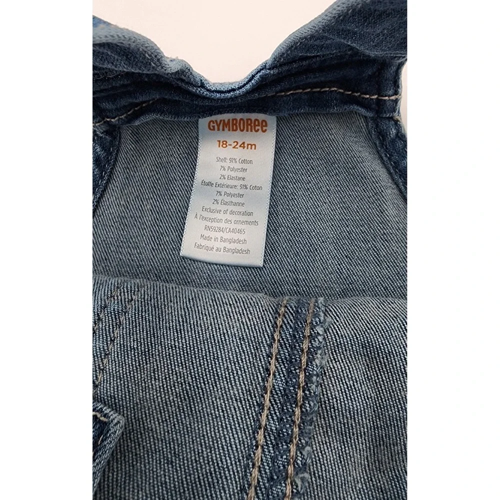 Gymboree Cherry Denim Ruffle Sleeve Overalls Shortalls 18-24‎ Months Kids EUC